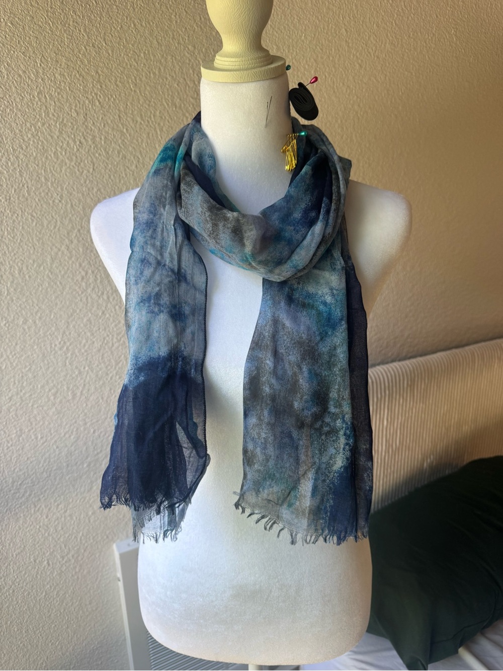 Lightweight silk blue Marble Pattern Women's Scarf